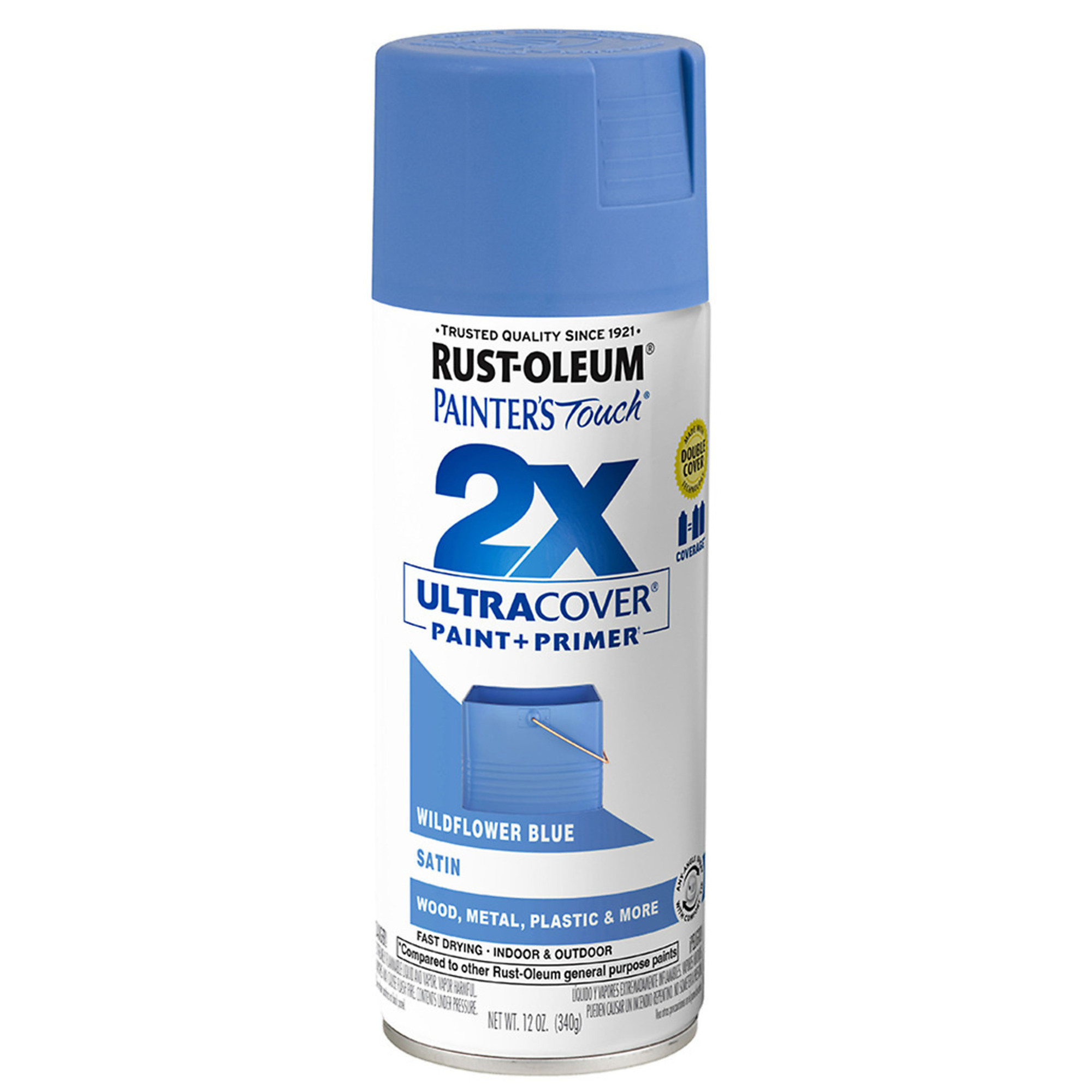 Rust-Oleum Painter's Touch 2X Spray Paint - Satin, Wildflower Blue, 12 Oz., Any-Angle Spray Tip, Model# 334080DS